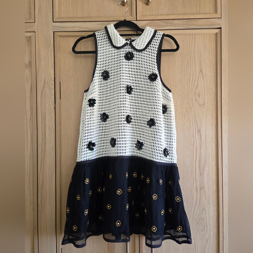 Maeve‎ Sleeveless Embellished Drop Waist Mini Dress Croceht,Tulle And Flower - Picture 7 of 14